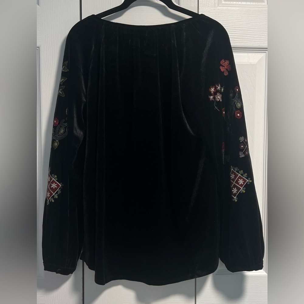 Chelsea & Theodore Velvet With Embroidery Long Sleeved Blouse - Picture 4 of 4